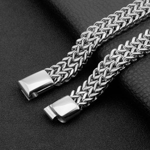 <b>Mens</b> Heavy Stainless Steel Double Row Woven Bracelet Hip Hop Punk Magnetic Clasp Cuff - Product Image 5