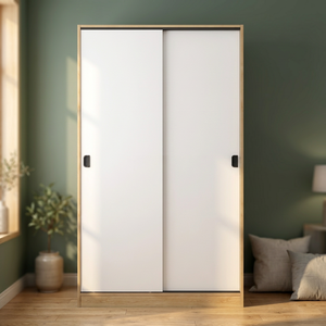 Modern White <b>Sliding</b> <b>Door</b> Wardrobe With Wooden Frame Freestanding Bedroom Storage <b>Cabinet</b> Minimalist Design - Product Image 3