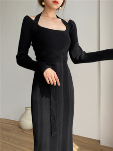 Abito Casual da donna europeo e americano a maniche lunghe <span class=keywords><strong>con</strong></span> <span class=keywords><strong>spacco</strong></span> <span class=keywords><strong>con</strong></span> scollo all'americana <span class=keywords><strong>vestito</strong></span> Casual in maglia Slim-Fit - Product Image 6