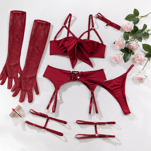 Vrouwen Sexy Lingerie Set 3Pc <span class=keywords><strong>Big</strong></span> Strik Holle Bh T-Back Bikini Leg Ring Set Nachthemd Ondergoed Verleidelijke Nachtkleding 1370 - Product Image 6