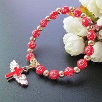 Souvenir de fête de Pâques, bracelet en acrylique avec ailes d'ange et croix, cadeau de baptême, cadeau de première communion pour garçon ou fille
