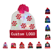 Cappello Natalizio Lavorato a Maglia con LED Multicolore, Logo Personalizzato, Pompon Luminoso, Berretto Festivo per Feste