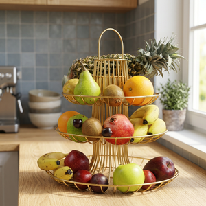 Support à fruits en métal à trois niveaux, rond, moderne, pour la cuisine, rangement durable, conteneur alimentaire - Product Image 3