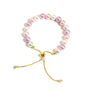 Beat-pulsera de cadena para mujer, con perlas de concha natural, tamaño ajustable, 8mm