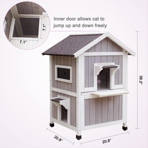 Weatherproof Outdoor <strong>Cat</strong> <strong>House</strong> for Feral <strong>Outside</strong> Wooden Stray <strong>Cat</strong> Shelter 2 Story Large <strong>House</strong> for 2-4 <strong>Cats</strong> With Balcony - Product Image 5