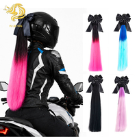 Extension de cheveux synthétiques dégradés en queue de cheval avec nœud pour casque, accessoire de coiffure pour casque de moto pour motard