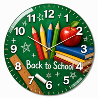 Horloge murale en verre ronde de 30 cm avec cadran imprimé pour la rentrée scolaire