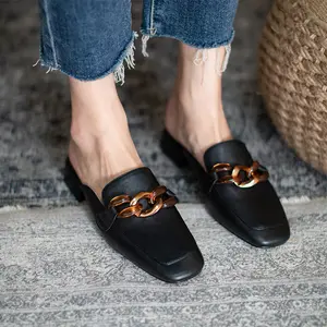 Factory Direct Selling Leather Women's Casual Slipper Spring Half-Slippers Soft-Soled Muller Shoes Women Slippers