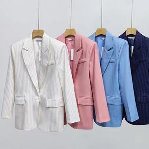 Costume sur mesure OEM/ODM, nouvelle collection printemps, veste de costume pour femme, style britannique, couleur unie, revers à rayures fines - Product Image 1
