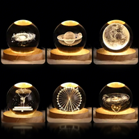 Boule de Cristal Gravée au Laser 3D, Ornement Artisanal Créatif, Petite Veilleuse, Lumière Chaude, Cadeau