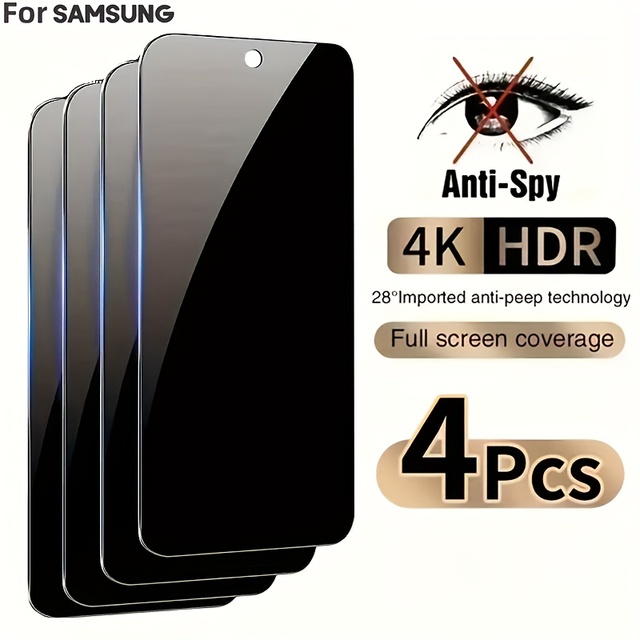 4-Pack Privacy Tempered Glass Screen Protector Suitable for Samsung Galaxy A05, A05S, A06, A15, A55 5G, A13 4G, A54 5G Anti-Spy