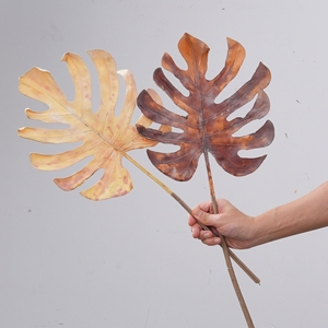 Foglia di Monstera Artificiale Essiccata, Stelo di Pianta Tropicale Finta per Decorazioni Autunnali, Matrimoni e Casa, Foglia di Monstera Finta Marrone Chiaro - Product Image 6