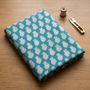 Light Blue Hand Block Printed Combed Cotton Knitted Water Resistant Plain Fabric for Garment Home Decor apparel - Product Image 3