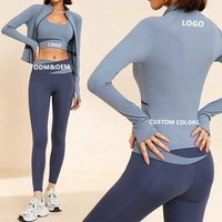 Ensemble de vêtements de sport pour femmes, 3 pièces, tenue de yoga et de fitness, équipement de course à pied avec taille élastique, protection solaire, motif uni, logo sur le devant