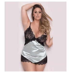 Lingerie sexy grande taille <span class=keywords><strong>pour</strong></span> femmes nuisette avec dentelle Bralette licou Teddy col en v vêtements de nuit soutiens-gorge à motifs de taches de soie - Product Image 3