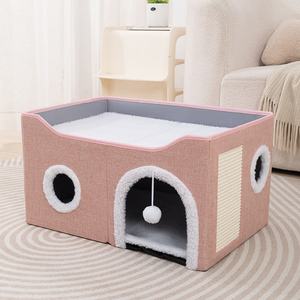 Foldable <strong>Cat</strong> Cube House with Scratch Pad Plush Ball Indoor Covered <strong>Cats</strong> Cave Bed for <strong>Cat</strong> Cozy Hideaway <strong>Condo</strong> for Multi Pets - Product Image 1