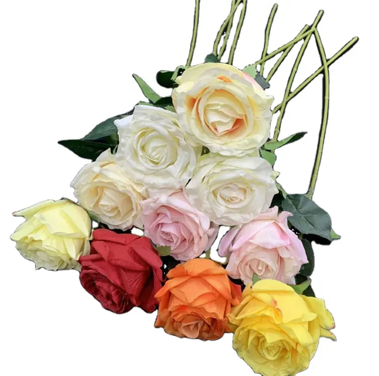 2024 sıcak satış ipek kumaş pembe yapay güller tüm renk yapay gül kök tek gül çiçek ev dekor için