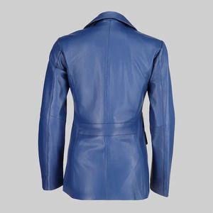 Chaqueta Bomber de Cuero Azul para Mujer con Capucha Desmontable, Prenda Exterior Informal y Elegante, Estilo Vintage Urbano - Product Image 5