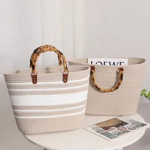 2023 Großhandel New Shoulder Bags Einkaufstasche Mexiko French Basket Straw Weave Strand taschen Frauen gestreifte Handtaschen mit großer Kapazität