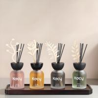 Bouteille en verre vide de forme ronde avec logo personnalisé de luxe 100ml 150ml 200ml diffuseur de roseau givré avec emballage cadeau