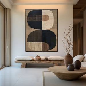 Art mural 3D vertical, grand format, abstrait neutre, Wabi Sabi, art mural contemporain sur toile, peint à la main, cadeau pour l'inauguration d'une maison - Product Image 2