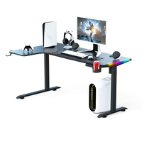 Bureau de jeu en forme de L Wquantm avec structure métallique et surface en mélamine, système de réglage de la hauteur à moteur unique
