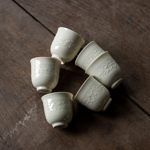 Ding Ware White Porcelain <b>Teacup</b> With Lotus Scroll Design Small Kung Fu Tea Cup Master Cup Ceramic Cups Dehua County - Product Image 3