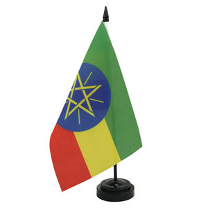 Gran oferta de fábrica, Bandera de mesa de Etiopía, 14x21cm, marca STOTER, seguro, uso, Material de poliéster, Base ABS de plástico, más asta de bandera - Product Image 1