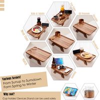 Nouveau plateau porte-gobelet pour canapé, grand plateau de table avec pince pour bras de canapé en bois d'acacia 3 en 1 avec porte-boisson pour téléphone