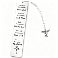 Marque-page en acier inoxydable gravé au laser avec logo personnalisé, verset biblique et breloque croix – Cadeau religieux chrétien inspirant