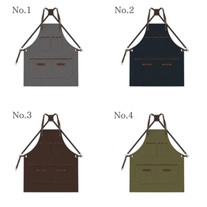 Men's Canvas <b>Apron</b> With Leather Straps And Pockets-Gray Workwear For <b>Kitchen</b>-Coffee Shop-Barbecue Leather Sleeveless-Industrial - Product Image 2