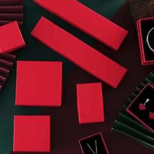 Luxury Red Jewelry Paper Box Ring Earrings Bracelet Pendant Necklace Red Jewelry Set <b>Boxes</b> for <b>Wedding</b> - Product Image 3