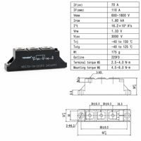 Module redresseur à diodes TECHSEM MDC100-22 70A 1800V, base isolée, bornes M5/M6, pour onduleur PWM et alimentation CC