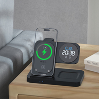 Base de Carga Inalámbrica 3 en 1, Estación de Carga Rápida de 15W, Reloj Despertador Digital, Soporte Multifuncional para Teléfono, Reloj y Auriculares, ABS