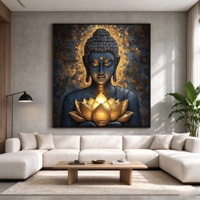 Tableau mural en toile Bouddha très populaire, peinture à l'huile faite à la main Bouddha Lotus texture 3D encadrée, décoration murale religieuse pour salon et maison