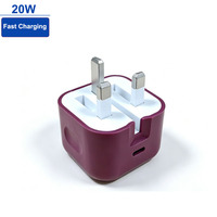 Chargeur rapide 20W PD 3.0 avec prise UK, adaptateur mural USB-C pliable, certifié CE, couleur rouge, pour téléphone, tablette, montre, écouteurs, console de jeu