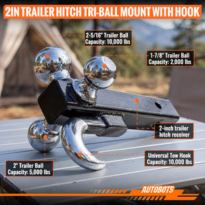 Dreikugel-Anhängerkupplung mit Haken und Stift, Kugelgröße 1-7/8 Zoll, Anhängerkupplung 2 Zoll und 2-5/16 Zoll, Passend für 2-Zoll-Aufnahmebolzen, Abschleppkupplung - Product Image 2