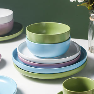 Assiette en céramique nordique vaisselle couleur bleue bols ensemble de tasses à café hôtel Restaurant assiettes à dîner en porcelaine ensemble de vaisselle - Product Image 5