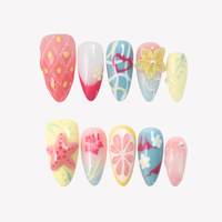 Faux ongles à presser en amande, style fruits et océan, personnalisables en gros, en acrylique souple, pour salons de beauté et voyages