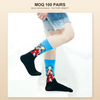 Chaussettes fantaisie personnalisées OEM, polyester et élasthanne, chaussettes décontractées pour hommes imprimées avec des portraits religieux et classiques, designs variés en gros