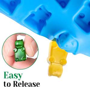 Формы для жевательных конфет с 2 дозаторами, силиконовые формы для шоколада, мини-формы для желе с антипригарным покрытием, включая фигурки медведя, динозавра, сердца, пончика - Product Image 6