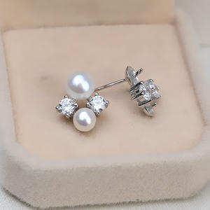 Boucles d'oreilles clous en argent S925 pour femme, personnalisables, avec perle 6-13 mm, accessoires DIY, tendance, bijoux semi-finis, crochet d'oreille vide 3323 - Product Image 3