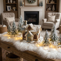 Figurine de maison miniature vintage en magnésie, effet neige, avec cheminée lumineuse, pour décoration de bureau de Noël, modèle ODM d'usine