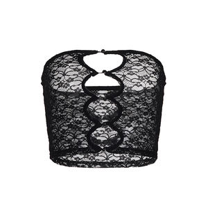 Women's Sexy Sheer <b>Lace</b> Crop Top Sleeveless Hollow Out Solid Color <b>Elastic</b> Bandage Top for Party Club - Product Image 6