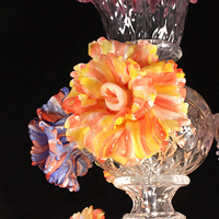 Lustre LED en verre coloré personnalisé avec motif floral turquoise rose, grand luminaire suspendu pour villa, hôtel, salle de banquet, mariage