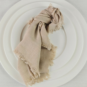 Serviette en coton et lin naturel avec bords effilochés faits à la main, <span class=keywords><strong>beige</strong></span>, texture artisanale, pour mariage, hôtel, restaurant, salle à manger - Product Image 3