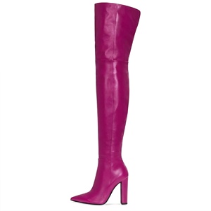 Bottines longues en cuir pour femmes, talons blocs d'hiver, <span class=keywords><strong>bottes</strong></span> cuissardes faites à la main, <span class=keywords><strong>bottes</strong></span> noires à talons hauts en gros à Chengdu - Product Image 6