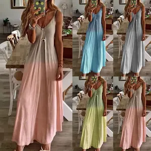 Vrouwen Convertible Multi Way Wrap Grecian Jurken Mouwloze Diepe V-hals Maxi Lange Jurk Gradiënt Kleur Print Casual Tank lange