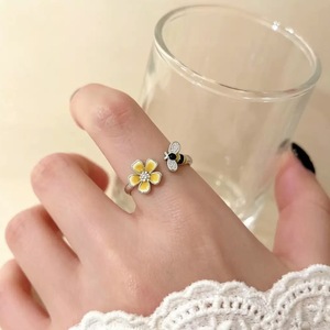 S925 Sterling Silver Bee And Flower <b>Ring</b> For Women <b>Open</b> Finger Design Gift Jewelry - Product Image 1