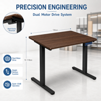 Bureau debout électrique ergonomique extensible à double section avec cadre en acier, capacité de charge de 70 kg, moteur silencieux